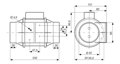 Soler And Palau TD-160/100 N SILENT Ø100mm Duct Fan Dimension Image