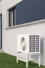 Rodigas SP 740 Modular Floor Support Installed With Outdoor AC Unit Near Building Facade