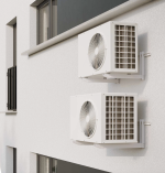 Rodigas MS Easy MS657 Sliding Wall Bracket With White Outdoor Air Conditioner Unit Mounted On Wall