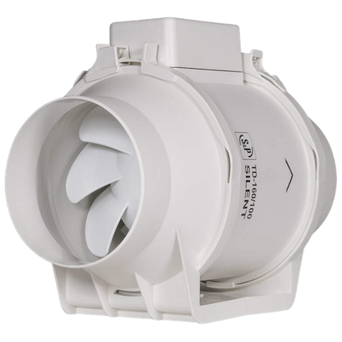 Soler & Palau TD-160/100 NT SILENT Ø100 mm: ventilatore da condotto in linea a flusso misto ultra silenzioso con timer regolabile Ventilatore da condotto a flusso misto Soler And Palau TD-160/100 NT SILENT Ø100 mm con timer