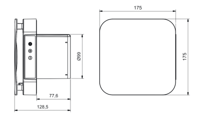 Soler And Palau ECOAIR EVO Bathroom Extractor Fan Dimensions For Ø100 mm Air Ducts 175 × 175 × 128.5 mm