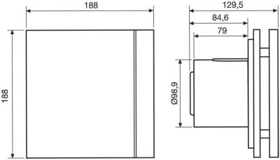 Soler And Palau SILENT-100 DESIGN SILVER Bathroom Extractor Fan Dimensions 188 × 188 × 129.5 mm