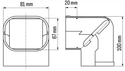 INABA DENKO SC-77-I 90° Vertical Elbow Dimensions 81 × 67 × 100 mm For SLIMDUCT SD-77 Lineset Cover System