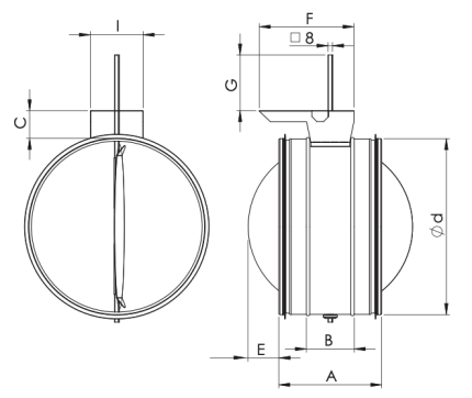 ETS NORD KRTS-4 Ø250mm Round Shut Off Damper 215mm Width 23mm Platform 1.6kg