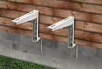 Rodigas MC 702 White Z Type Wall Bracket Mounted On Wooden Facade Supporting Outdoor Unit With 587x535mm Size And 140kg Load Capacity