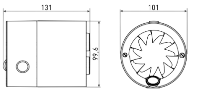 Soler & Palau SILENTUB-100 kanalfläkt, mått 131 × 101 × 101 mm för ventilationskanaler med Ø100 mm