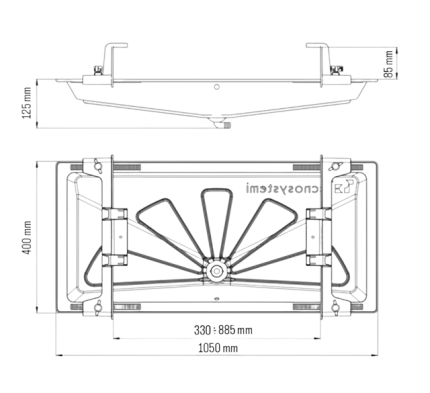 Tecnosystemi BLUE RIVER 11100101F : bac de récupération des condensats 1050 × 400 mm, couleur ivoire, avec sortie de Ø 20 mm