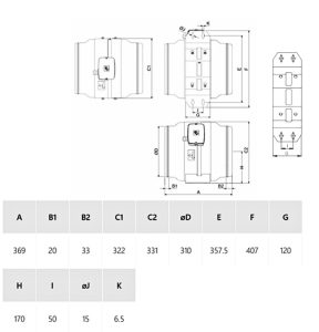 Soler And Palau JETLINE-250 Inline Duct Fan Dimensions 301 mm Height 293 mm Width 329 mm Length Ø250 mm Connection