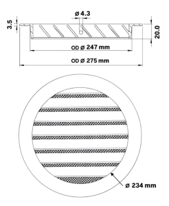 DEC International DSAV-250 C External Ventilation Grille Dimensions For Ø250 mm Air Ducts 275 mm Grille Body