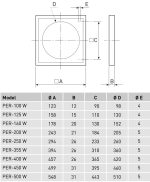Soler And Palau PER-W Louvre Backdraft Shutters Dimensions Data Sheet For Ø100 mm To Ø500 mm Ventilation Grilles