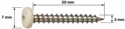 INABA DENKO Vite decorativa in acciaio inossidabile color avorio, dimensioni 3 × 20 mm, con testa da 7 mm, per raccordi SLIMDUCT SD