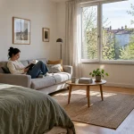 Ordinary occupied European living room showing how room use and occupancy affect ventilation needs