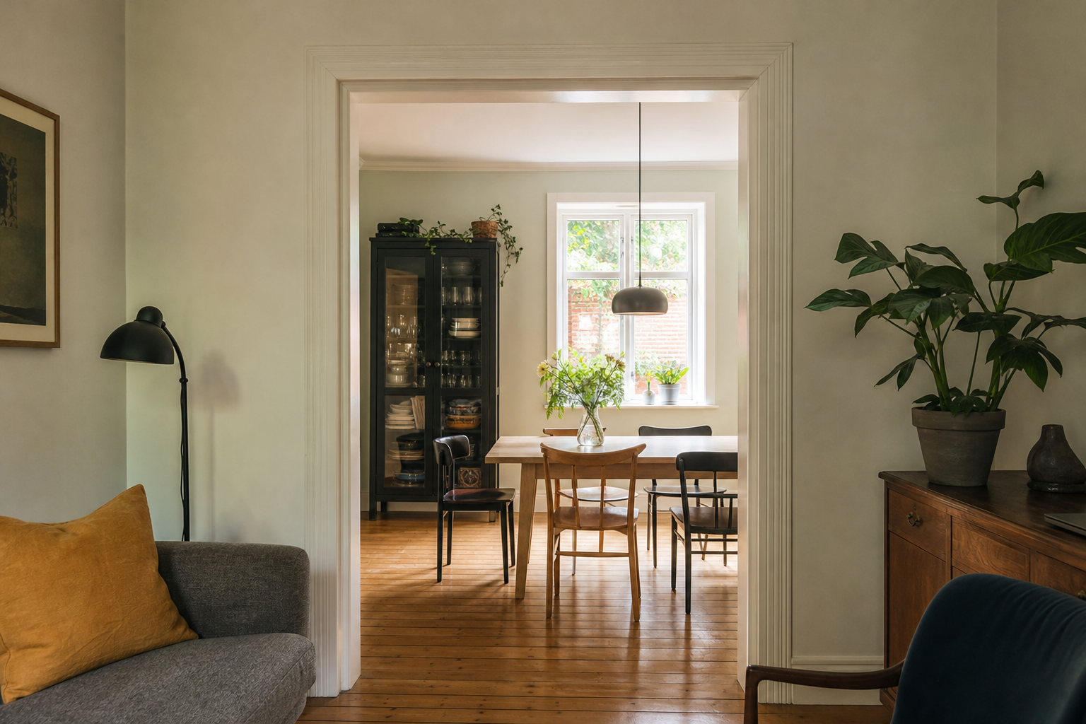 Open doorway connecting two ordinary rooms in a European home
