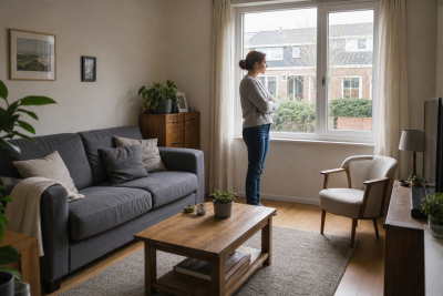 Homeowner considering a bright European living room with ordinary furniture